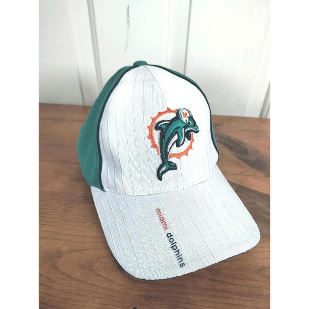 Vintage‎ Miami Dolphins Reebok NFL Hat Cap Pinstripe White Aqua - Early 2000